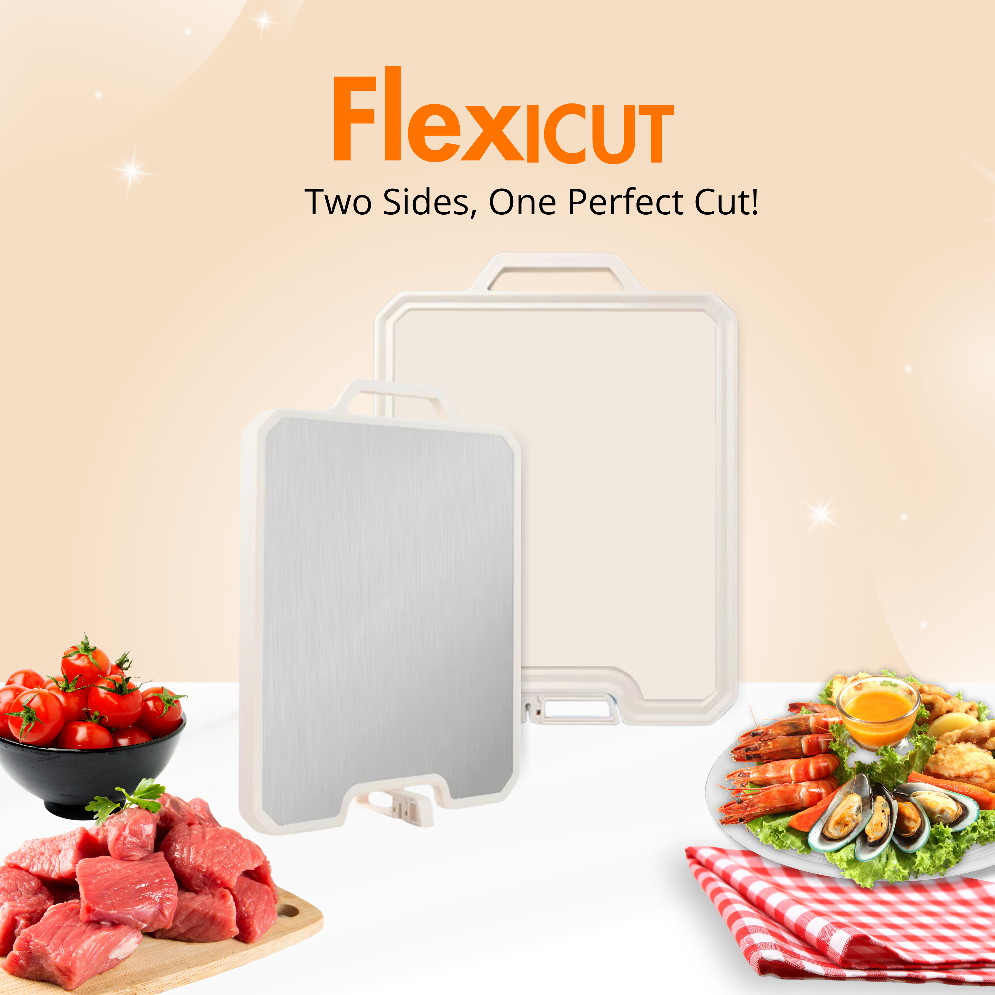 FlexiCut™ Antibacterial Stainless Steel Chopping Board